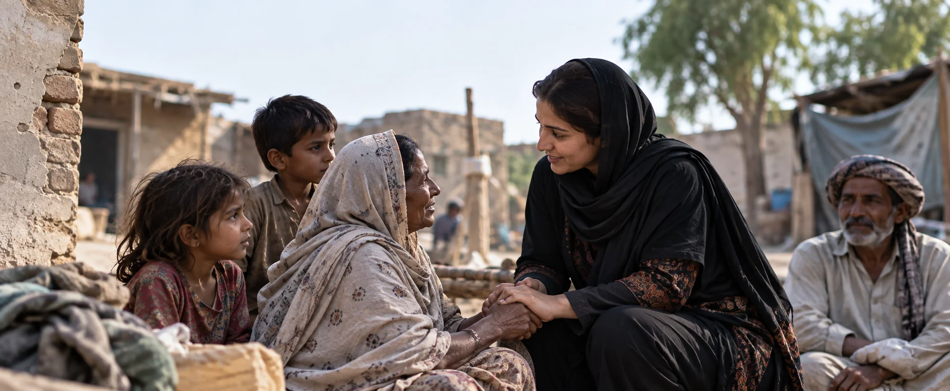 A community volunteer offering support to a family